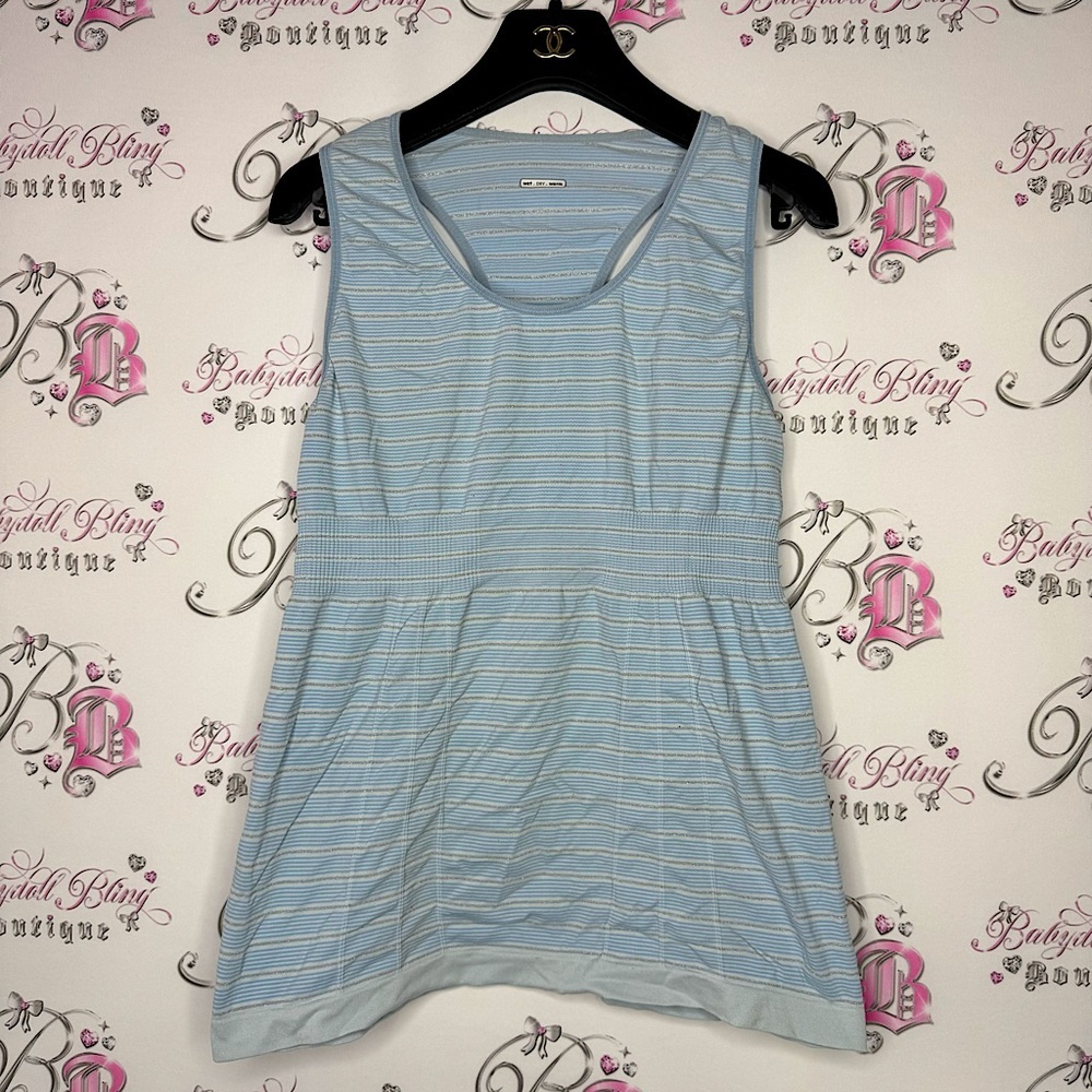 Lululemon tank top sparkly striped blue silver vintage rare stretchy racer back